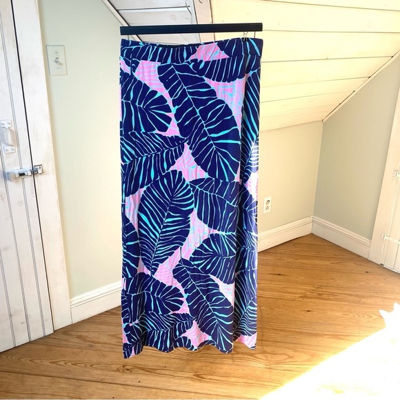 Lilly Pulitzer Maxi Skirt Size Large Under the Palms Print Navy Blue Pink - Picture 15 of 15